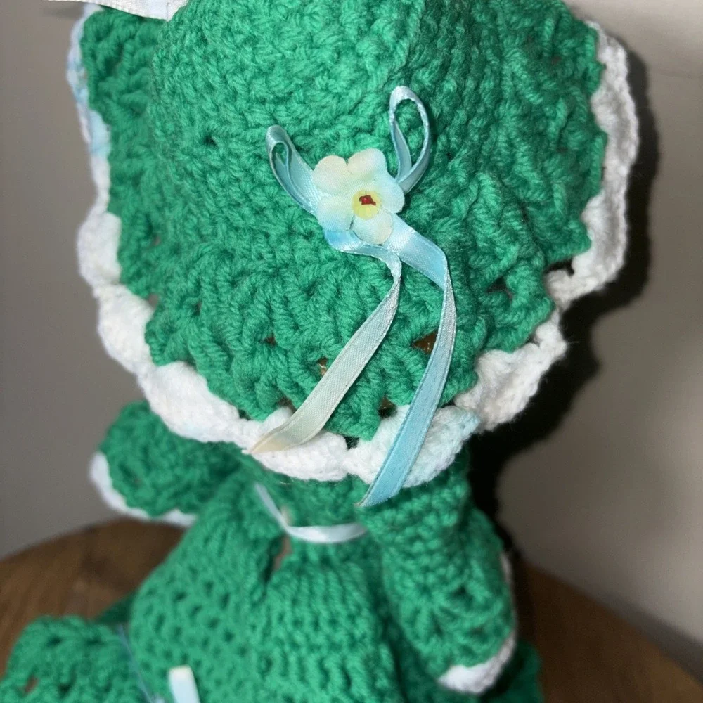 Vintage Crochet Doll Handmade Green Dress